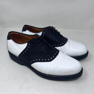 Allen Edmonds Payson Golf Shoes Mens 9 D Saddle Black White Leather‎ Soft Spike